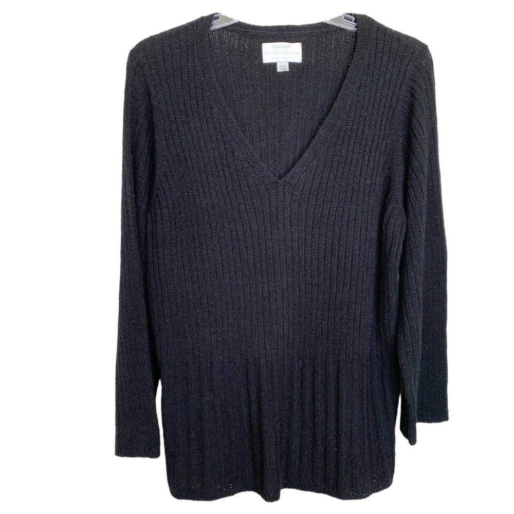 Avenue Sweater Collection Women’s 22/24 Black Ribbed V-Neck Tunic Sweater Office - Picture 2 of 10